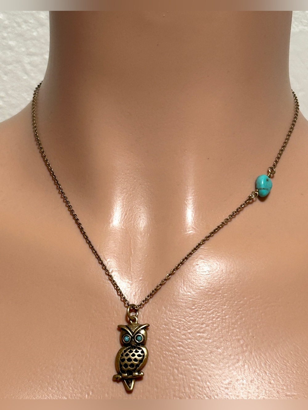 Lucky Brand Bronze Owl Necklace with Turquoise Accent